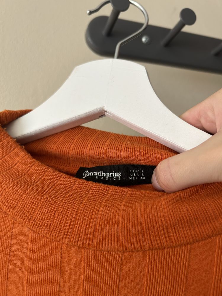 Camisola manga 3/4 meia gola laranja stradivarius