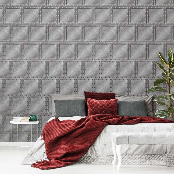 KUP 3 ZAPŁAĆ MNIEJ Tapeta Loft Blacha Metal Srebro Ściana 3D Na Ścianę