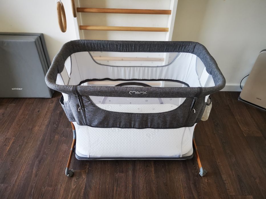ŁÓŻECZKO DOSTAWNE 4w1 - MoMi SMART BED SZARE - Materac, moskitiera