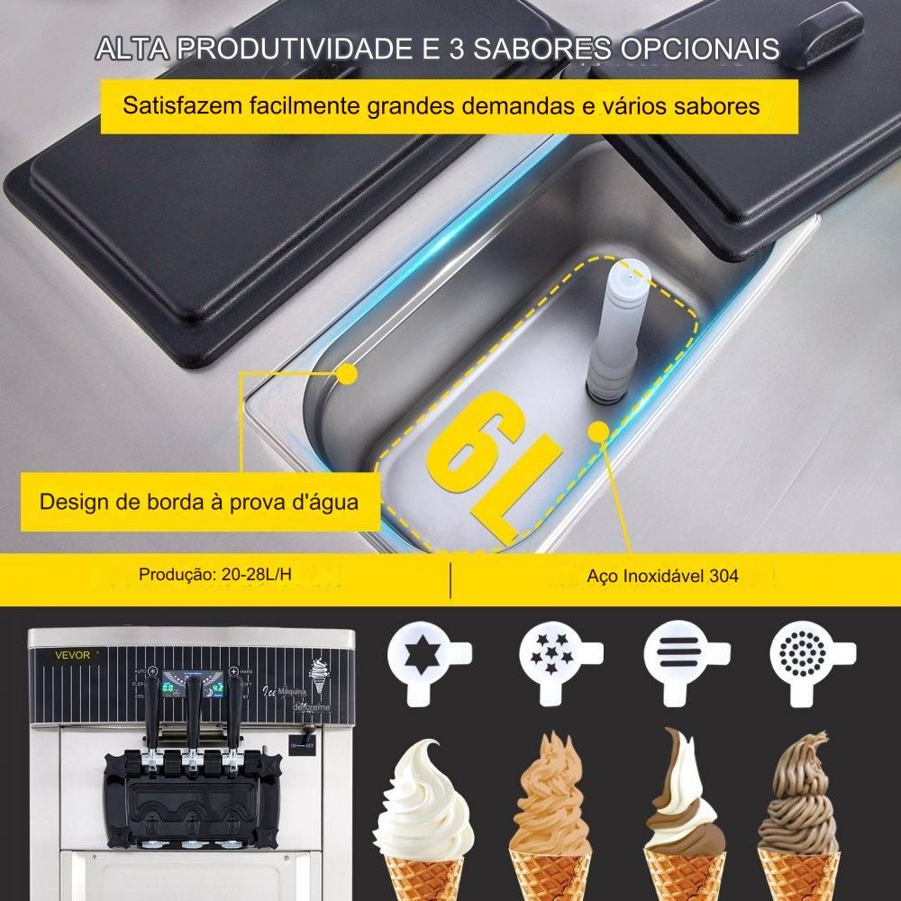 Máquina de Gelado Soft (3 Sabores, 220V)