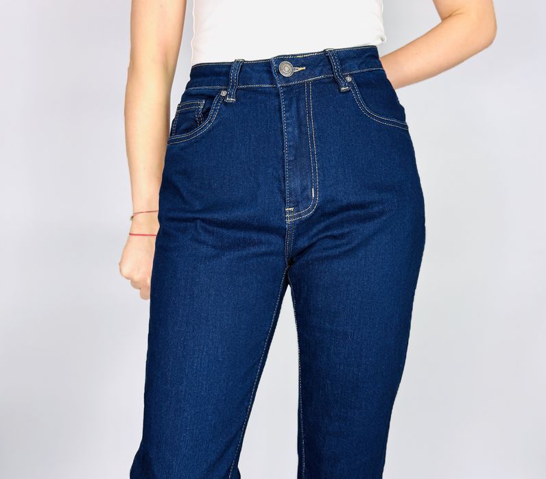 Granatowe jeansy 7/8 z wysokim stanem XL 42