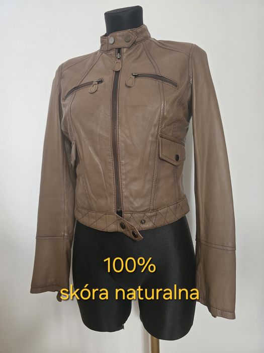 Kurtka bomberka Cubus S/XS bomber skóra naturalna kakaowy brąz
