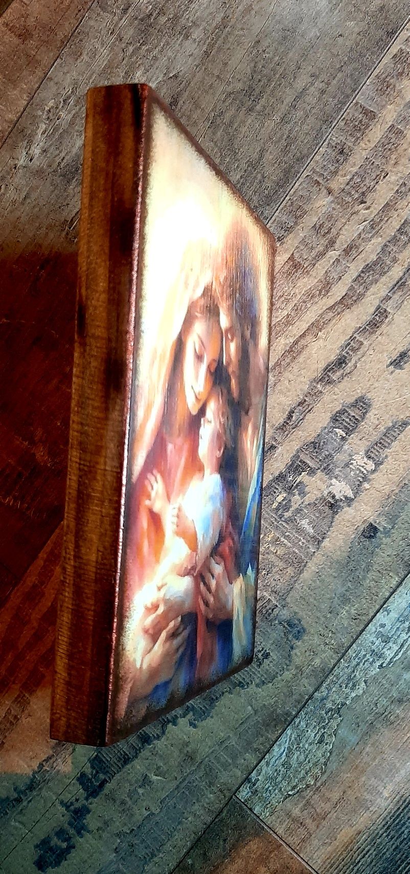 Obraz na drewnie, rękodzieło, prezent, pamiątka religijna, Święta Rodz