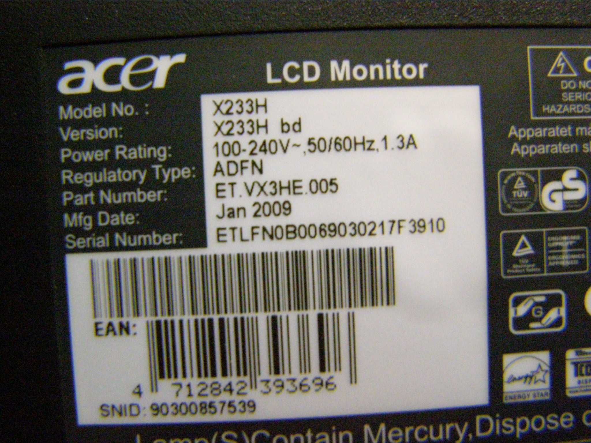 Acer X233H bd--разборка