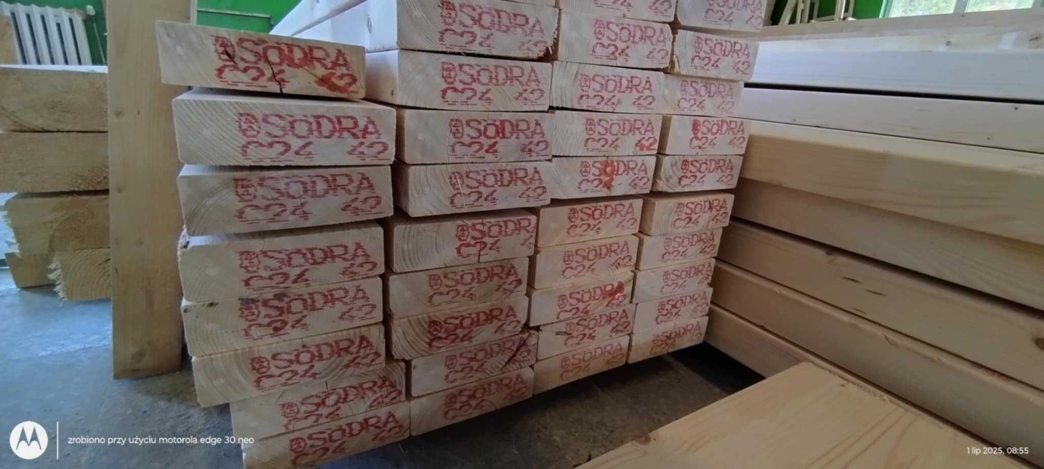 Drewno konstrukcyjne • Suszone komorowo • C24 • Świerk skandynawski
