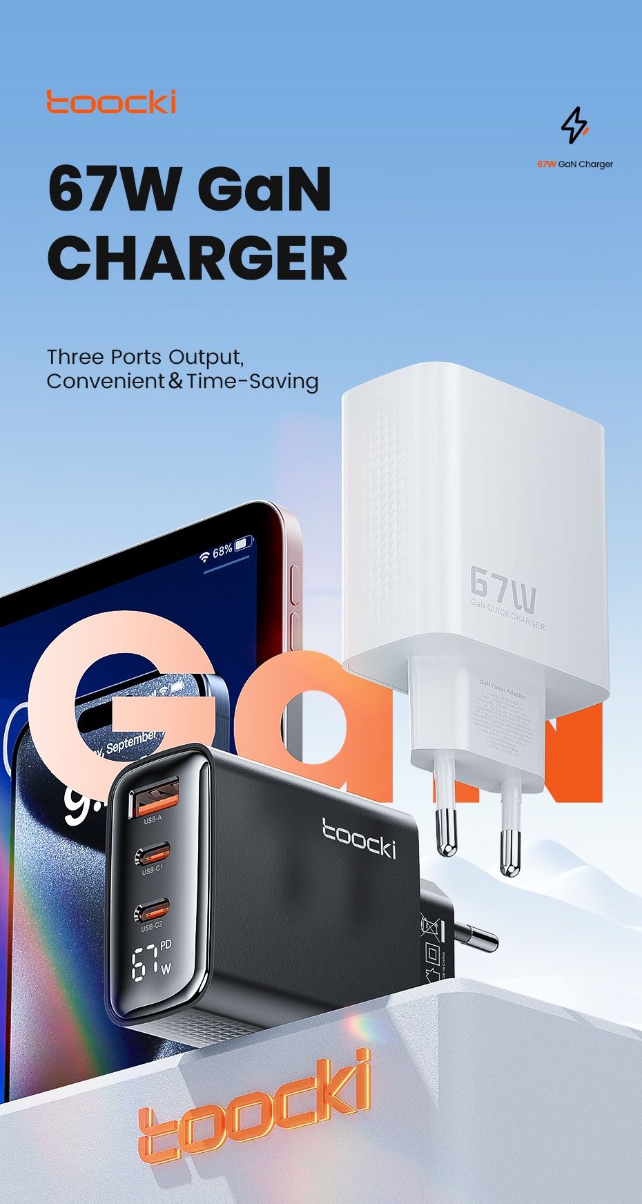 Carregador USB Toocki 67W GaN (Novo na caixa)