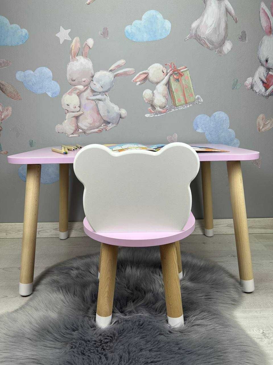 Стіл  дитячий рожевий та стілець "Ведмедик".