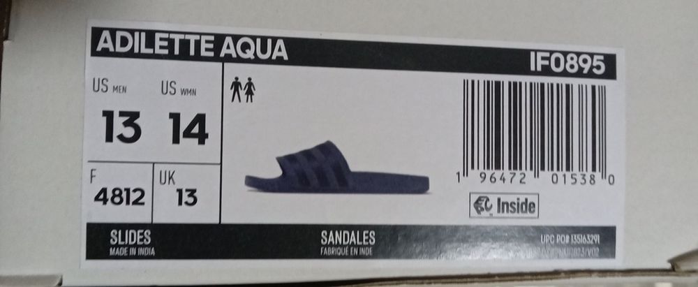 47 р.  Чоловічі шльопки тапки Adidas Adilette Aqua 31 см слайди