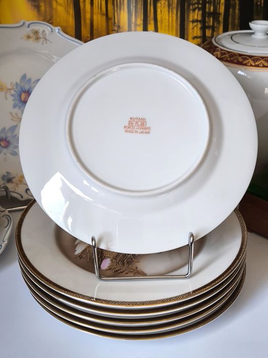 Talerze deserowe 6 sztuk Kutani piękna stara porcelana Japońska