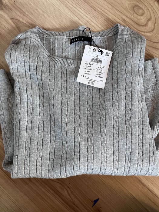 Mohito sweter w warkoczowy splot nowy szary r. s 36