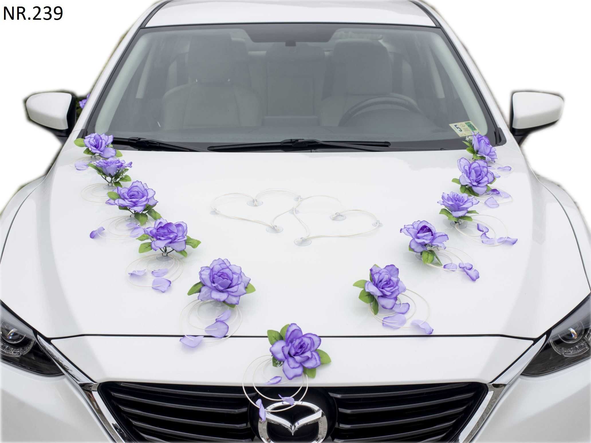 BOGATA Fioletowa dekoracja na samochód. Ozdoba na auto do ślubu 239