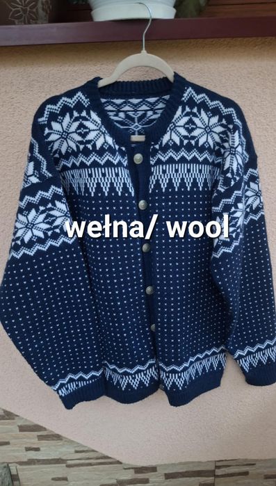 sweter z dodatkiem wełny wool kardigan norweski xl xxl xxxl  44