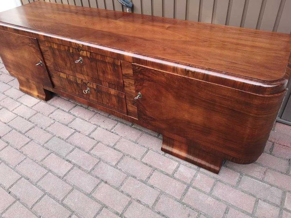 Komoda ART-DECO RTV Niska Orzech 198 Zgrabna Stara Antyk Po Renowacji.
