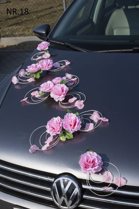 Pudrowy róż dekoracje na samochód -ŚLUB WESELE+2x tablice na auto 018