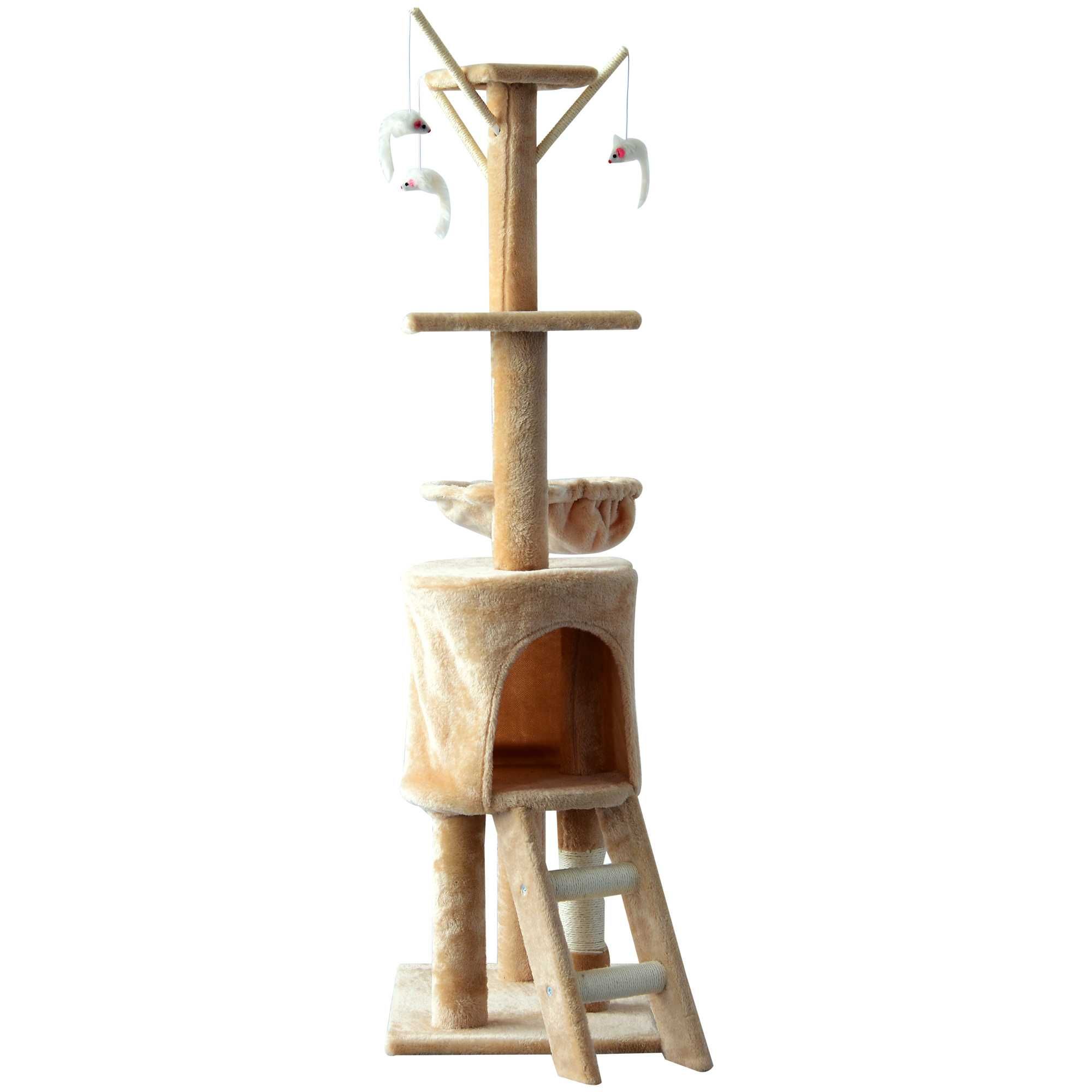 Árvore Arranhador para Gatos com Plataformas e Casota – 131 cm Bege