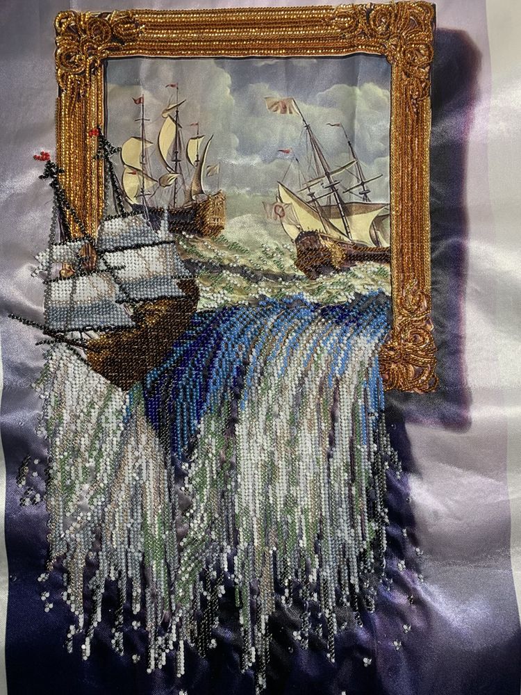 Корабль удачи , море в картине  вышивка