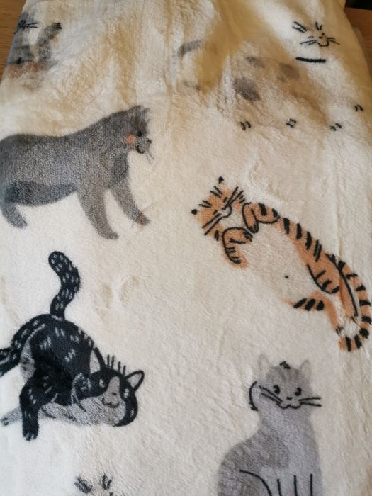 Duży ogromny przyjemny koc flanelowy w kocie wzory 200x230