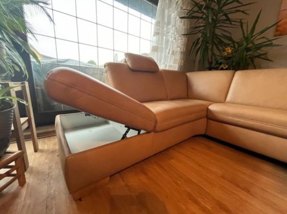 Skórzany niemiecki narożnik z funkcją relax