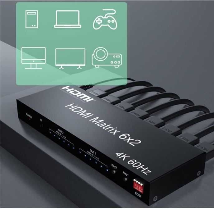 Matrix Switch Splitter 4K 60 Hz 6x2 HDMI 6 IN 2 OUT