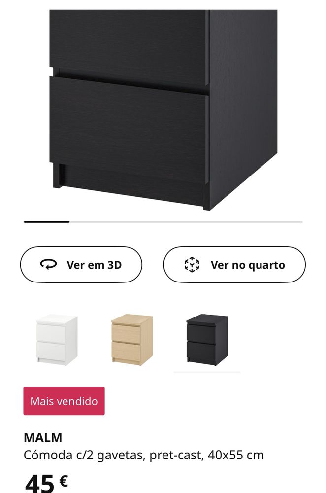 MALM Mesa de cabeceira IKEA preta