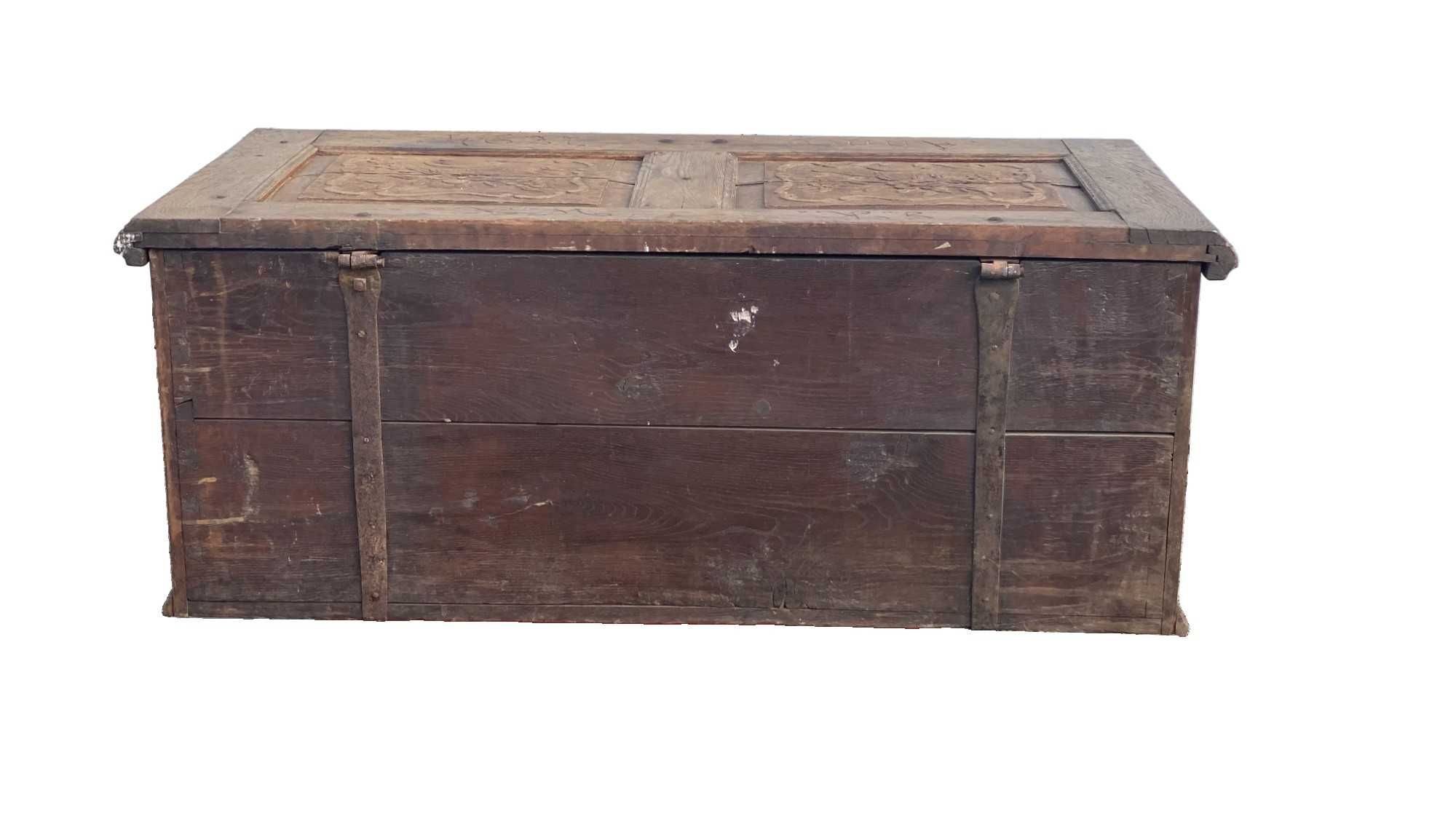 Stara rzeźbiona dębowa skrzynia kufer ANNO 1794, XVIII wiek, antyk