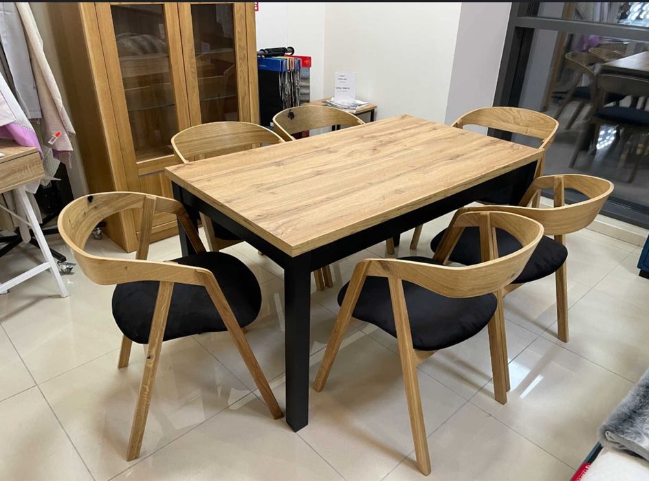 Stół loft dębowy +6 krzeseł dębowych