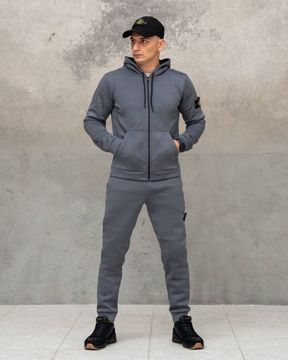 Костюм Зимовий спортивний STONE ISLAND Grey! Тринитка з Начосом! Зима!