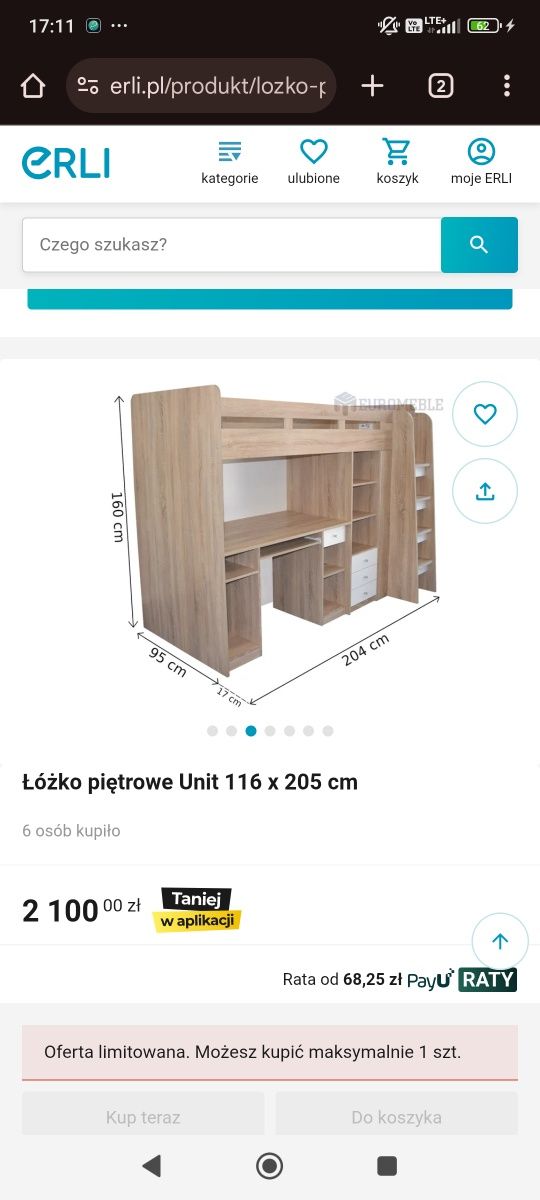 Łóżko piętrowe z biurkiem