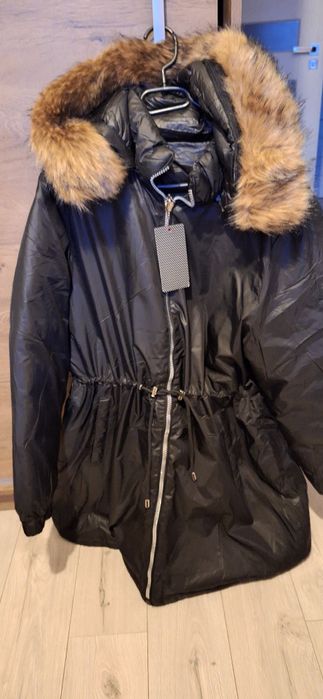 Kurtka zimowa parka plus size czarna zimowa nowa dwustronna 50/52
