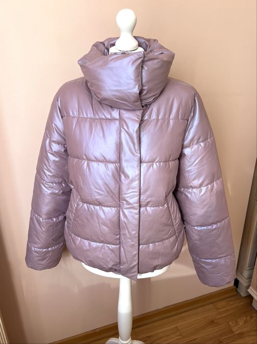 Kurtka puffer pikowana ciepła na jesień zimę liliowa lawendowa