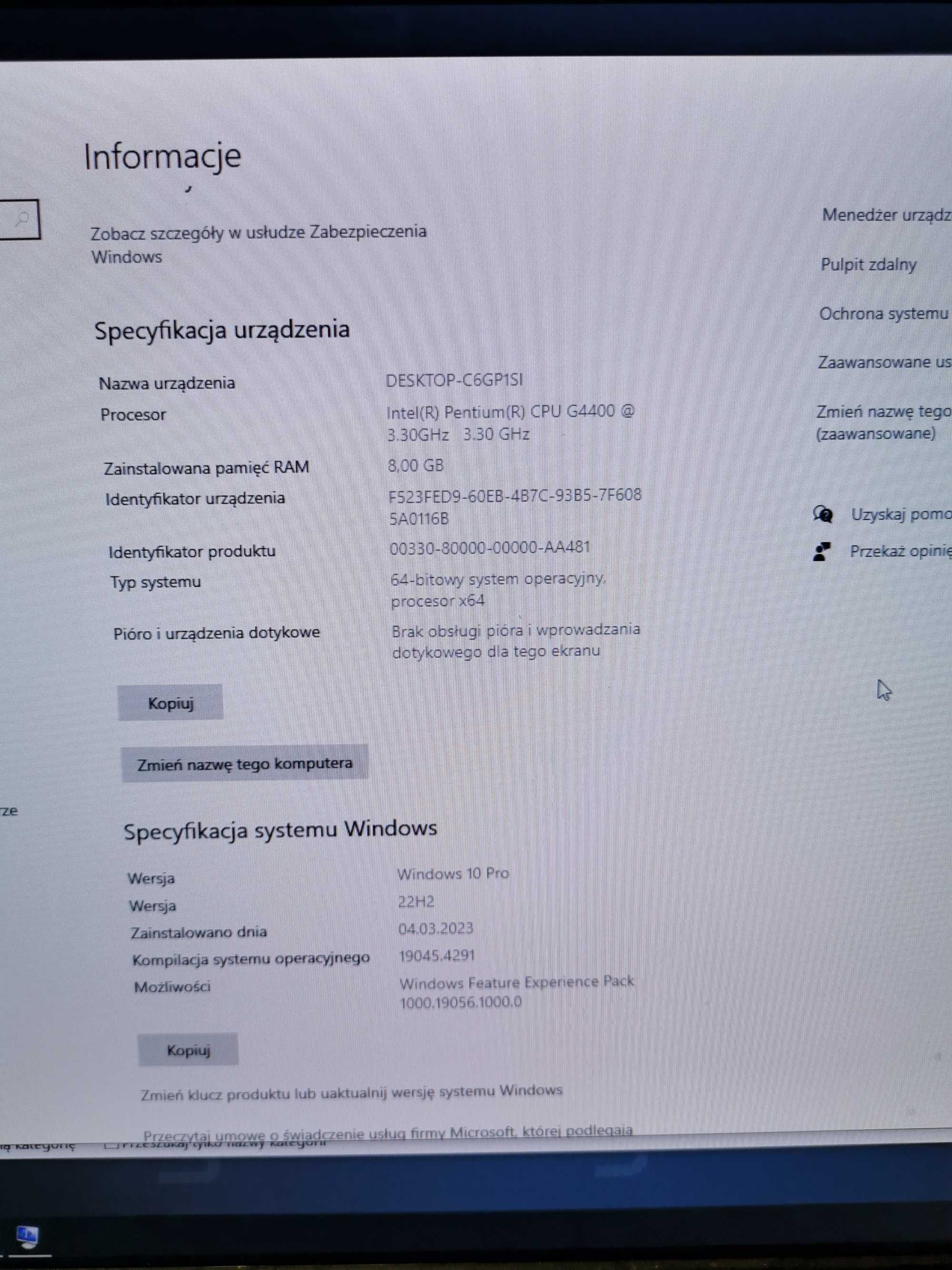 Komputer stacjonarny Pentium G4400, 8GB DDR4, Gigabyte