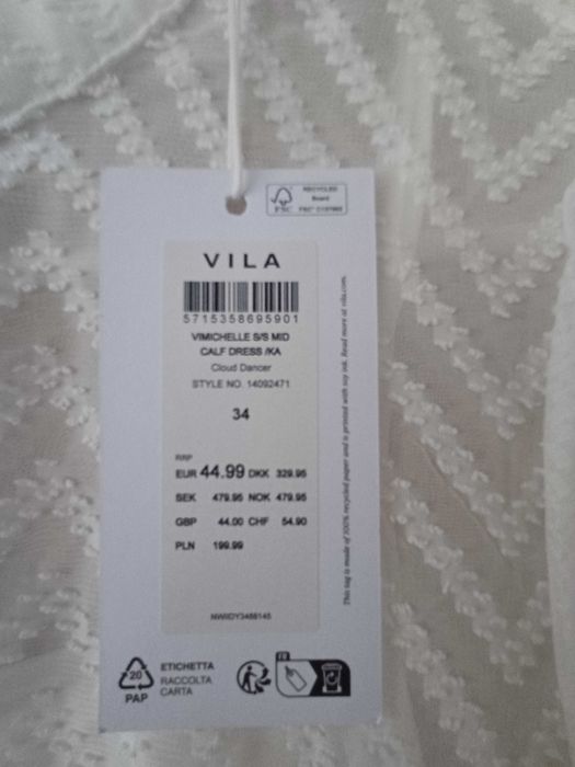 Biała, nowa elegancka sukienka r. 34