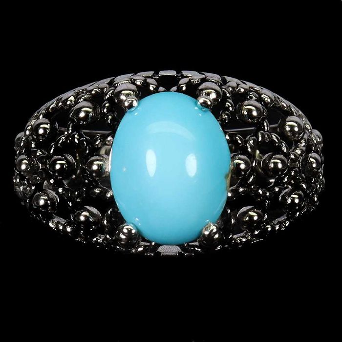 Кольцо из серебра 925 пробы с овальной бирюзой 10х8мм. Размер 17