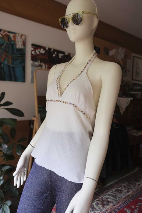 letni biały lekki top halter Fishbone vintage hippisowski hippie boho