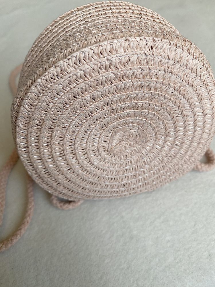 Torebka Mini - Boho Letnia plażowa na ramię - słomiana, Kwiat Róż