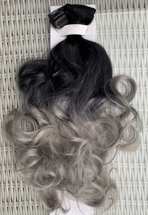 Premium Ultra włosy doczepiane, czarny / popiel ombre clip in ( 249 )
