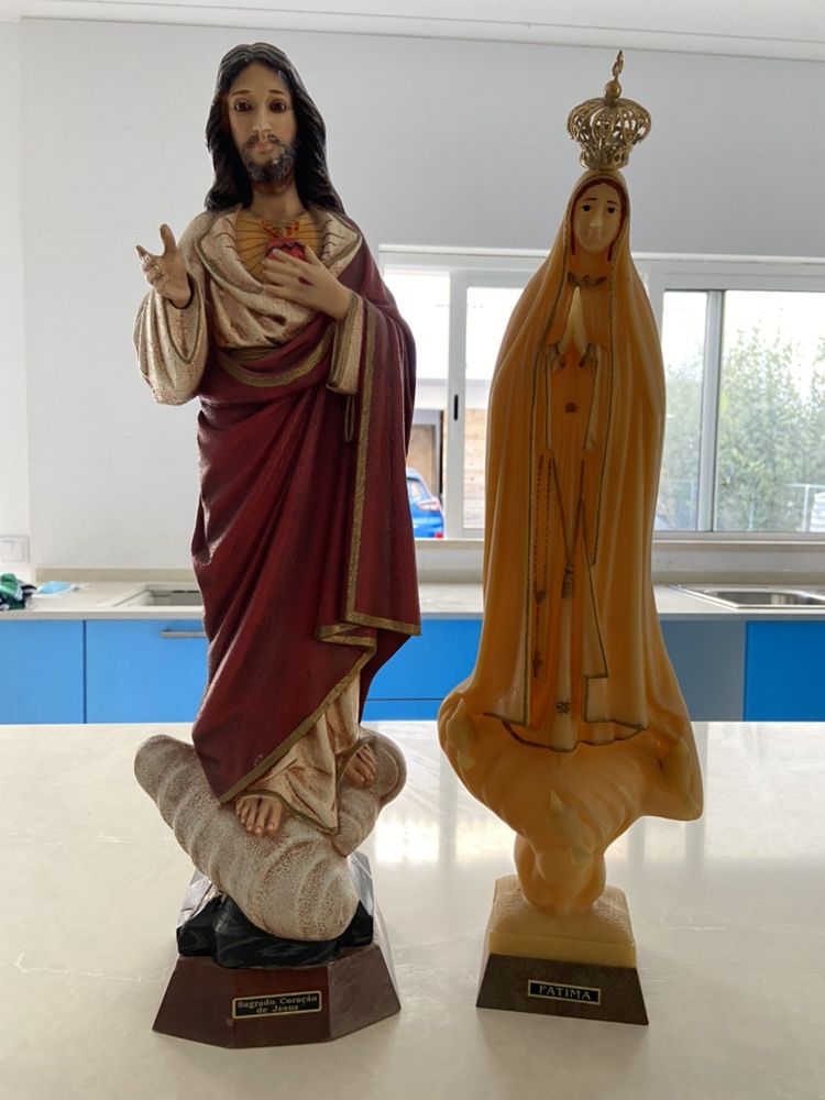 2 Estátuas Sagrado Coração de Jesus e Nossa Senhora de Fátima 54cm