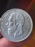 moeda em prata 5 fr belgas 1868