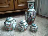 Antique chińska porcelana hand painted decoration 4 części vintage