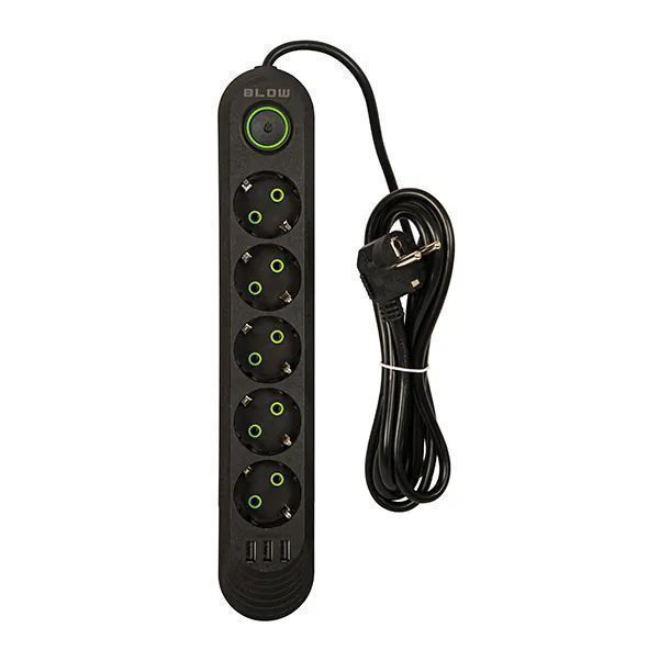 Listwa przedłużacz sieciowy BLOW 5 gniazd + 3x USB 2m czarny 98-226#