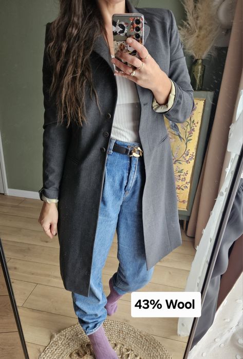 Jeseinna wełniana Elegancka marynarka/płaszczyk Tara Jarmon szara dłuż