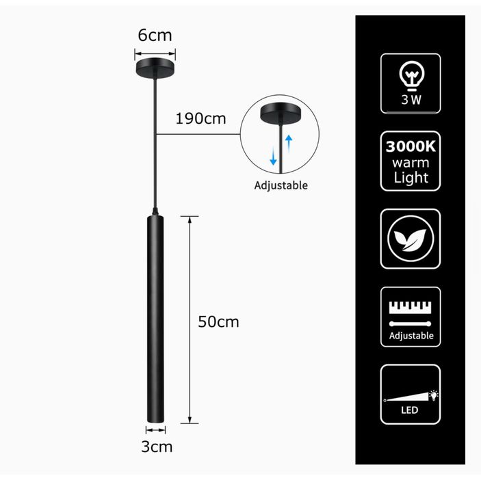 ACMHNC Lampa wisząca LED Cylindryczna czarna
