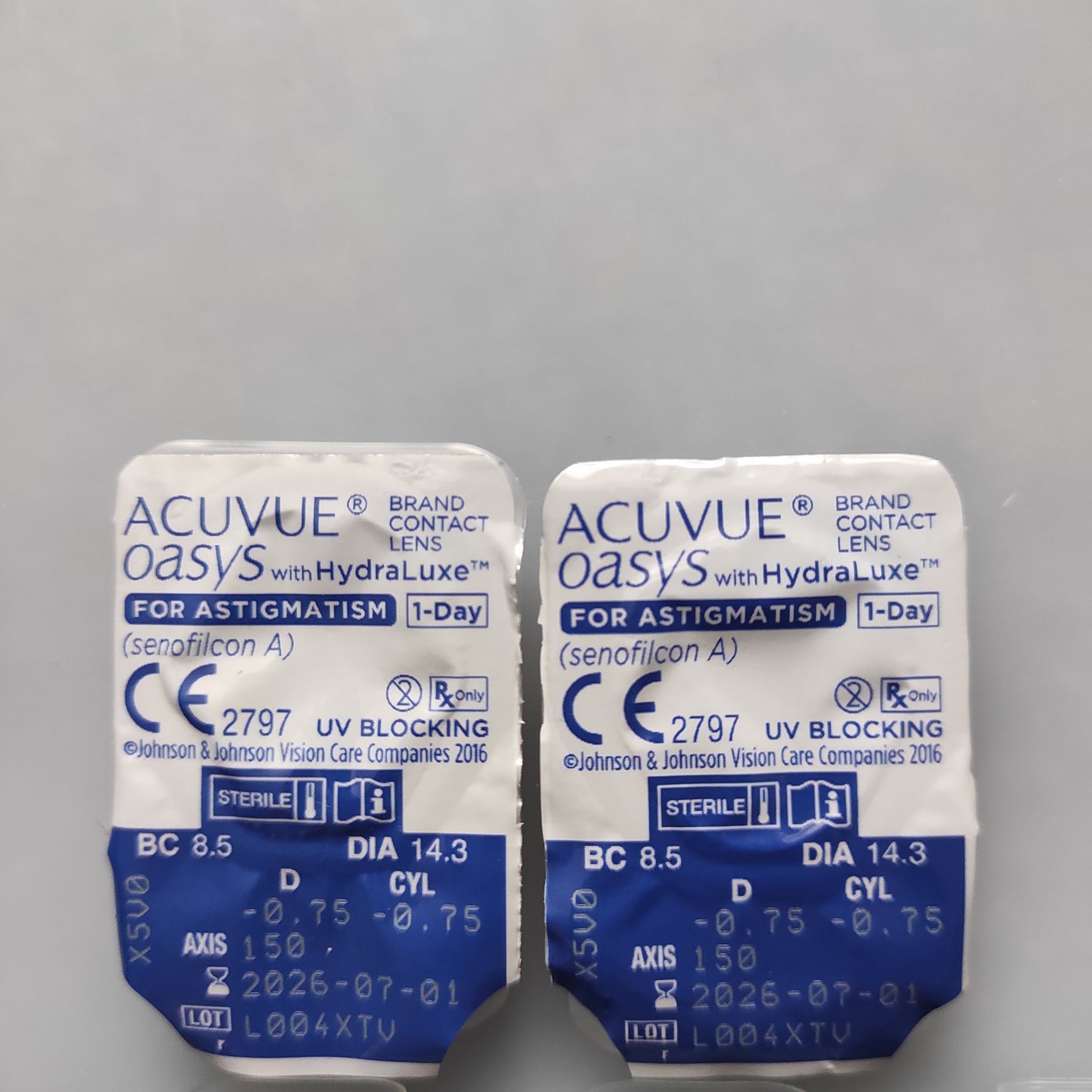 Acuvue Oasys HydraLuxe Astygmatyzm, -0.75/-0.75/150 soczewki 1-dniowe