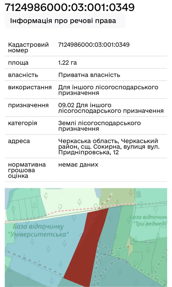 Продам 1,22га з виходом на Дніпро, с. Сокирна