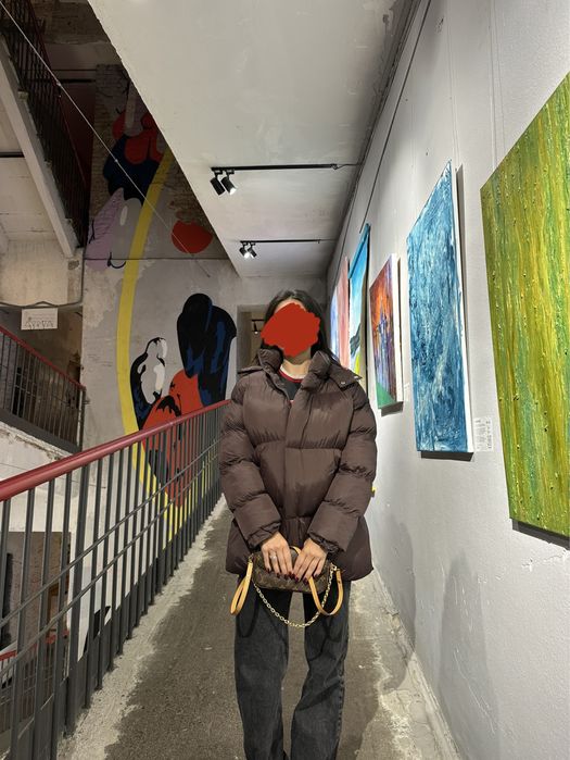 Новый стильний пуховик оверсайз L, трендовий шоколадний відтінок