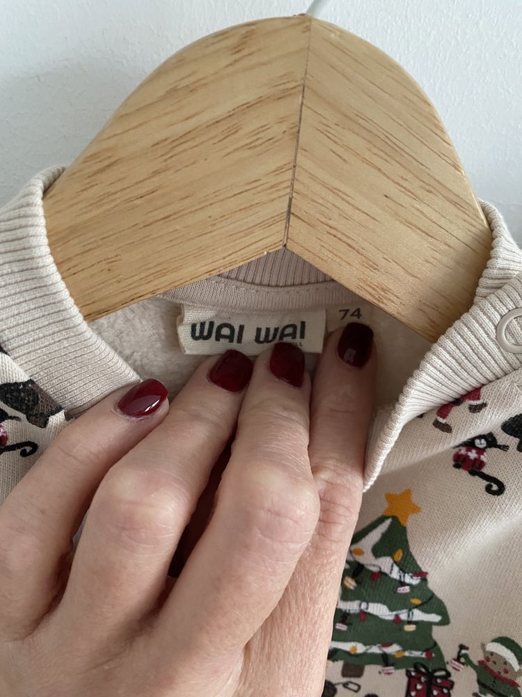 Komplet wai wai jak lindex 74 świąteczny beżowy bluza spodnie dresy
