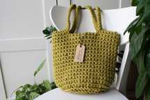 Torba szydełkowa typu shopper z podszewką, kolor złote kiwi, bawełna