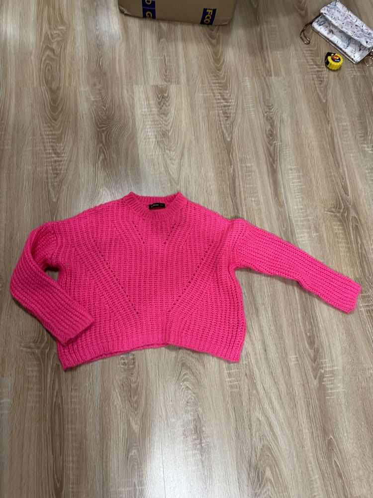 Sweter sweterek neon pleciony warkocz