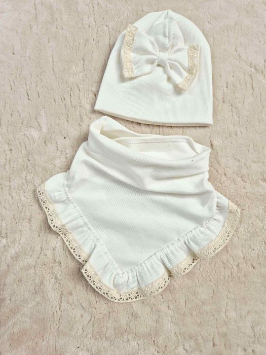 Nowe komplety prążkowane czapka+ chusta dla dziewczynki  48/50 cm