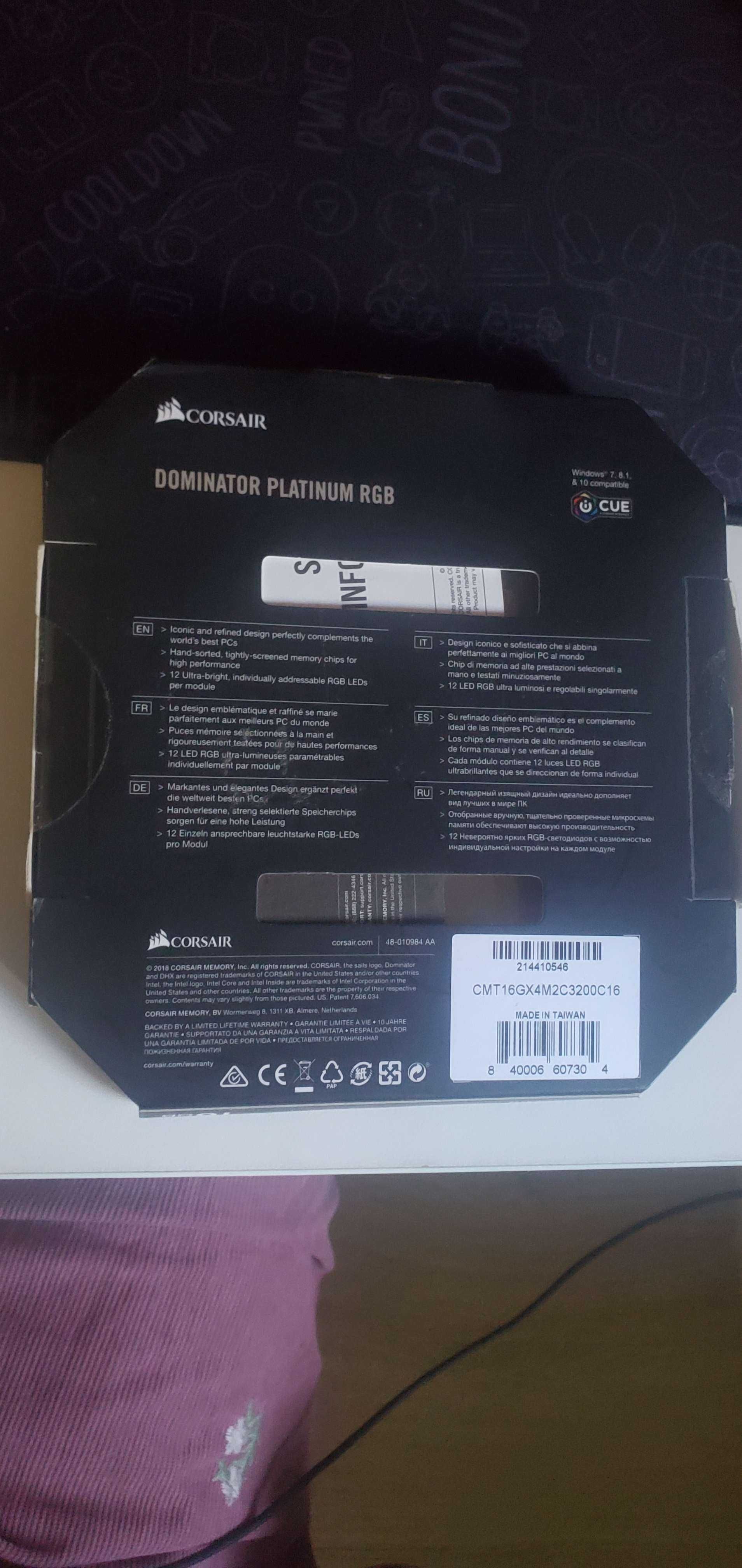 Memória RAM Corsair Dominator Platinum RGB 2x8GB DDR4 3200MHz